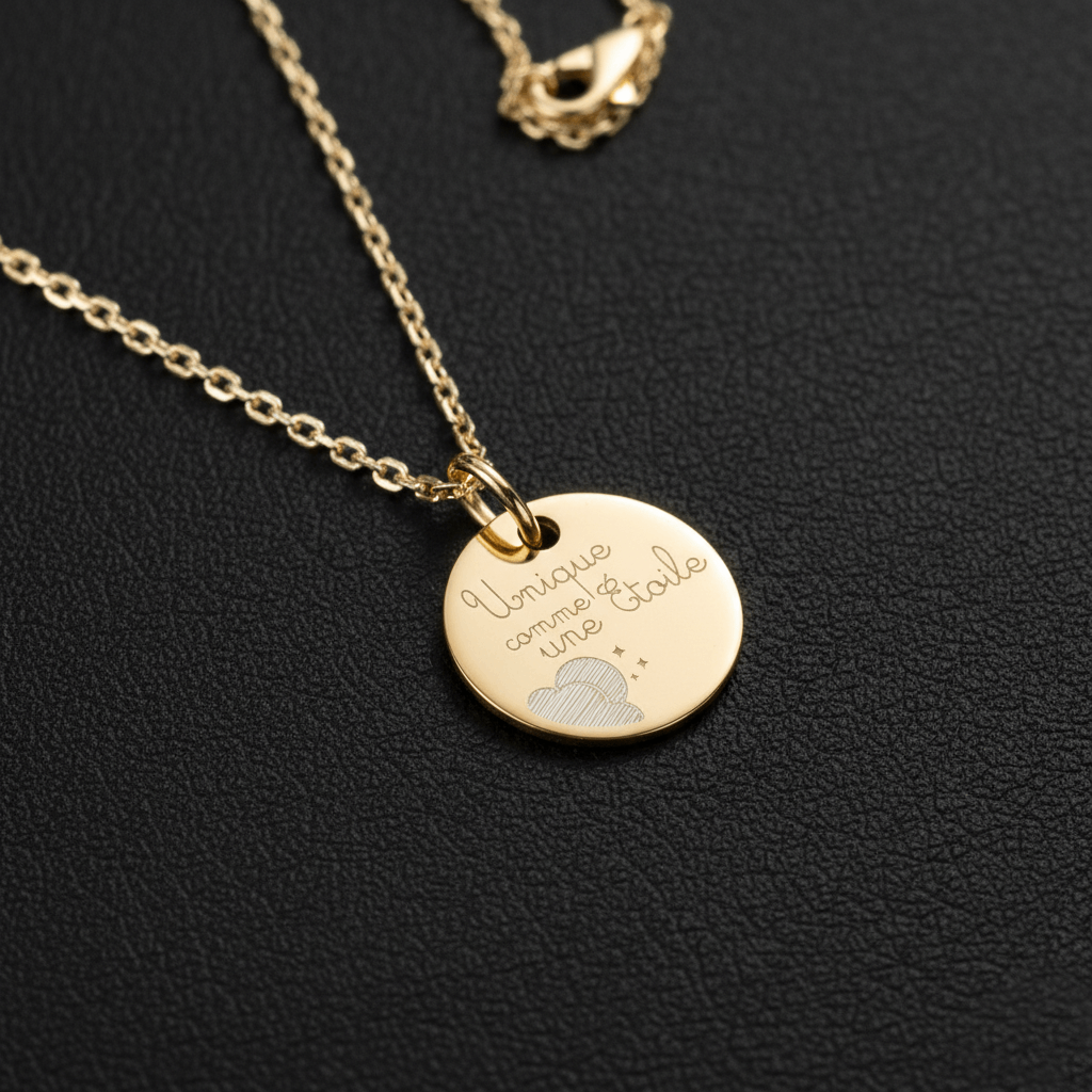 Pendentif prégravé 15 mm "unique" Or Plaqué 18K