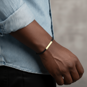 Bracelet Matéo- barre Or plaqué & cordon ajustable