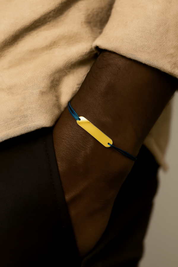 Bracelet Affro- barre Or plaqué & cordon fin 1mm ajustable – Image 2