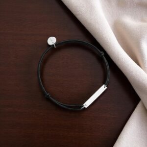 Bracelet Matéo- barre acier & cordon ajustable