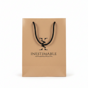 Sac cadeau de luxe papier brun avec poignées cordes coton + carte de voeux