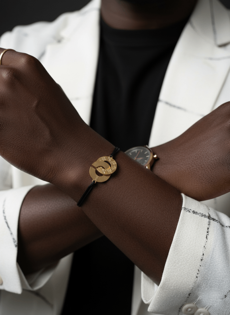 Aban Noir Bracelet à corde fine – Plaqué or