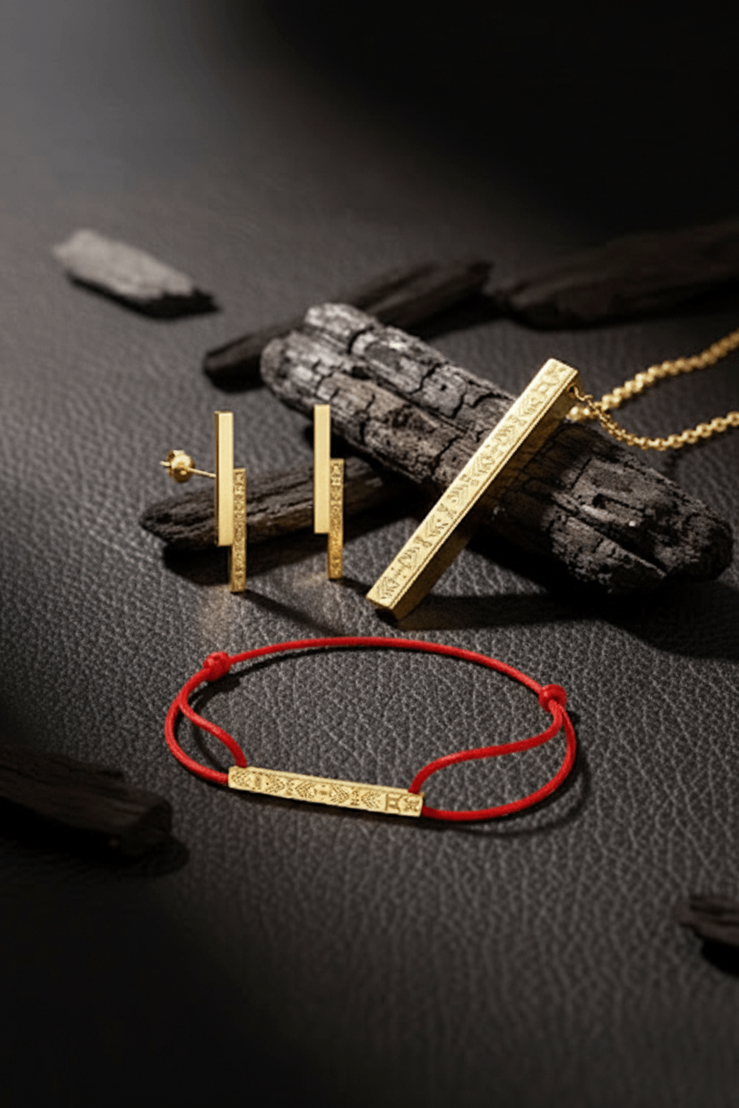 Parure pendentif + Boucles earcuff+ bracelet OHENEBA - Plaqué Or 18 K