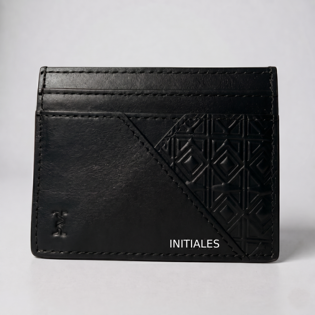Le Porte-cartes personnalisé Essence noir – Cuir de veau embossé